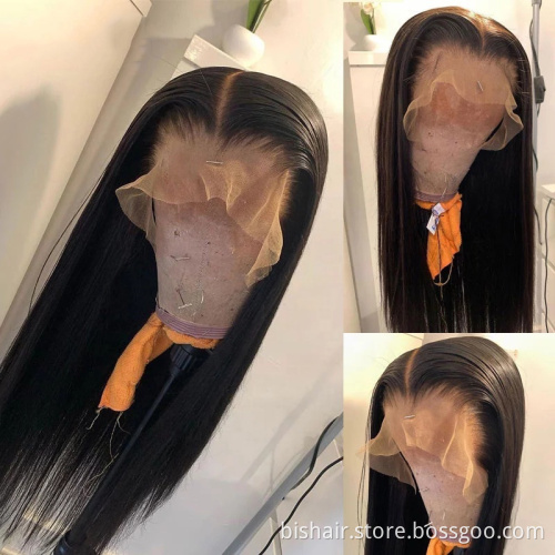 High Quality Human Hair T Part Lace Front Wig Pre Plucked Straight Lace Frontal Wig 150 180 Density Hot Selling Discount Price